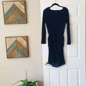 Laundry-Shelli Segal Navy Blue Long Sleeve Dress
